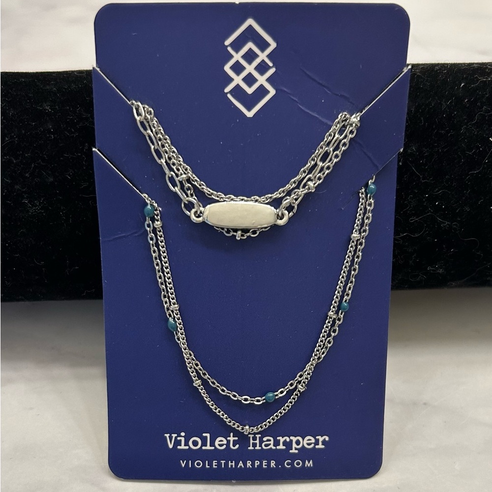 Silver and Blue Layered Necklace and layered bracelet set